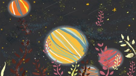 彩色星球叶子卡通背景