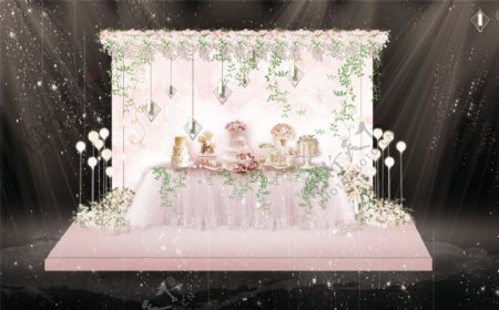 粉色大理石纹甜品区婚礼工装效果图