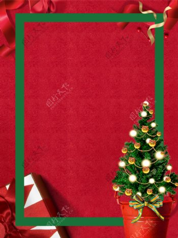 圣诞树和礼物红色背景