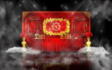 欧式奢华复古红金迎宾区展示区婚礼效果图