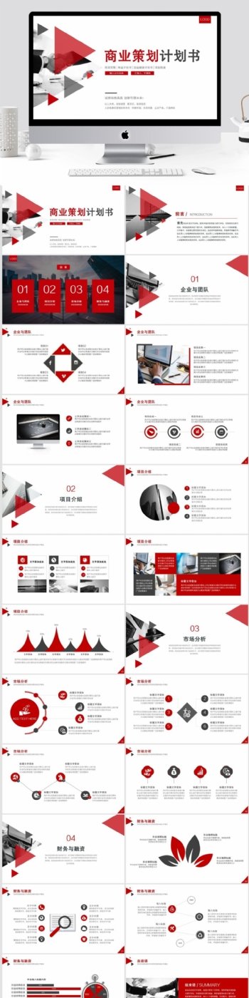 大气红色简约商业计划书项目介绍ppt模板