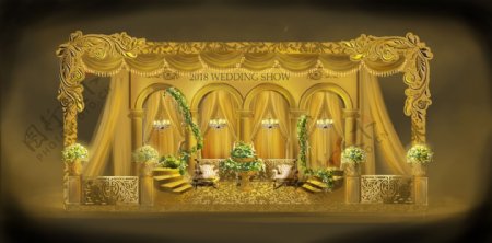 欧式金色婚礼素材留影区效果图