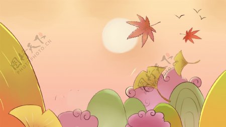 彩色花叶落叶燕子太阳卡通背景