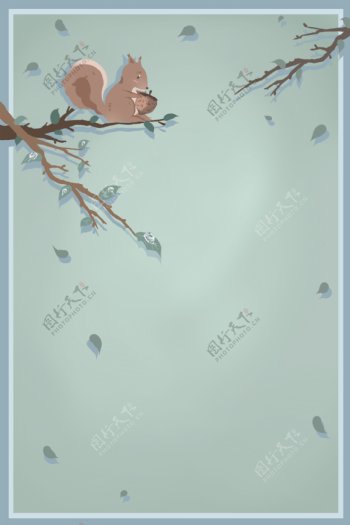 树枝上的松鼠寒露节气边框背景素材