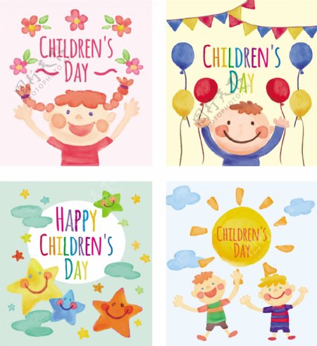 4幅彩绘六一儿童节装饰图案设计