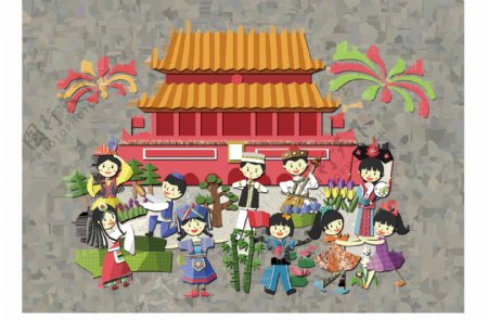 7卡通儿童节祖国的花朵png元素