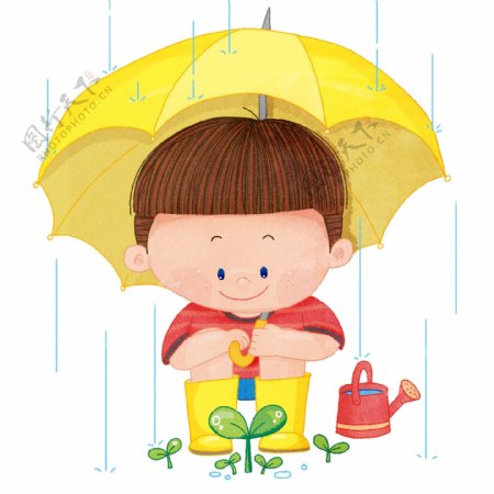 雨中男孩水彩手绘插图2