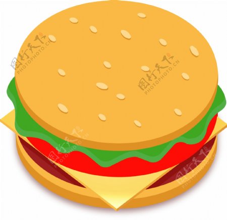2.5D轴测图汉堡快餐矢量图标设计素材