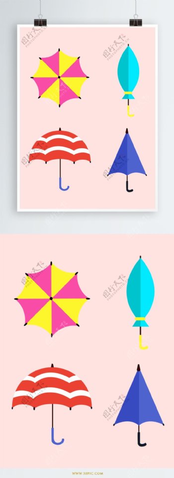 手绘彩色雨伞元素