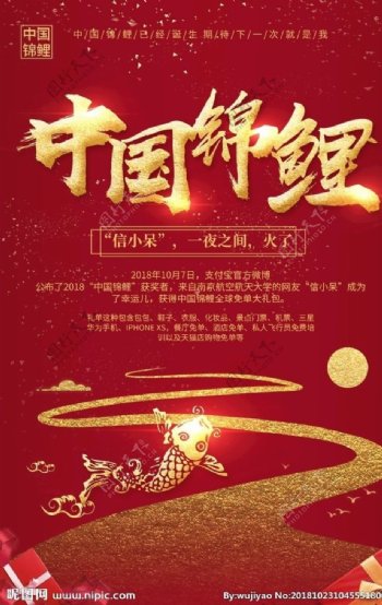 红色喜庆金字中国锦鲤宣传海报