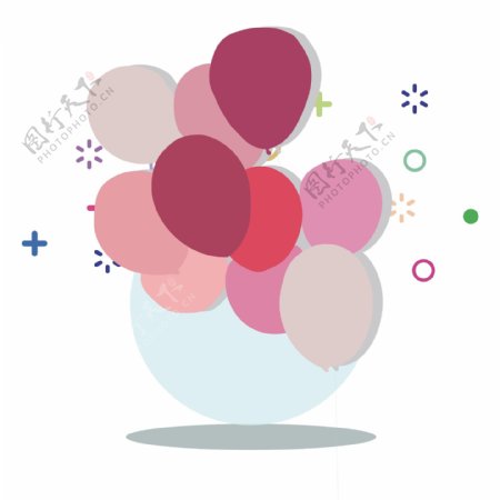 绿色情人节粉色气球图形元素