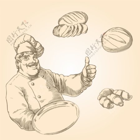 欧式复古手绘面包标签广告