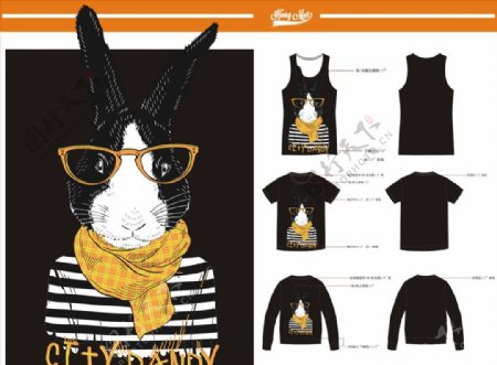 印花图案下载T恤素材兔子图案