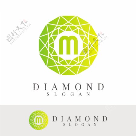 字母m绿色清新圆形logo设计