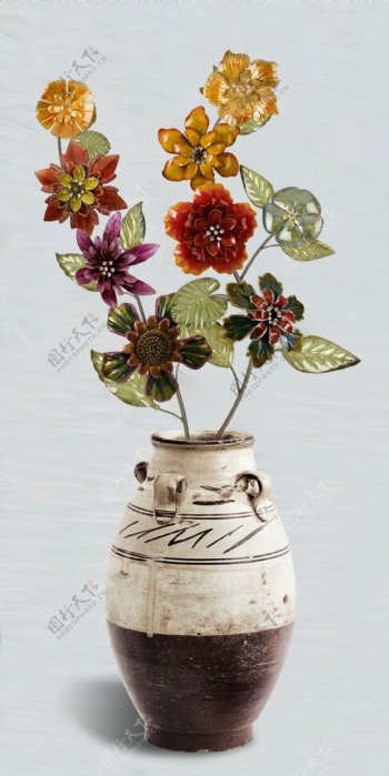 欧式复古手绘花开富贵花瓶玄关