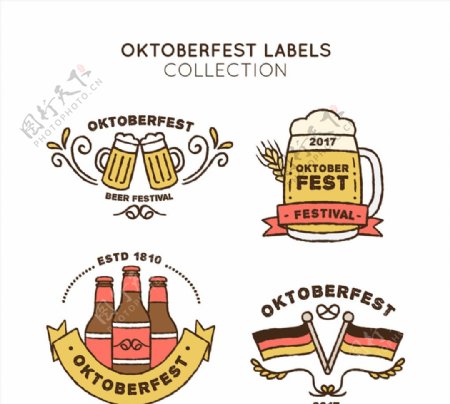 4款彩绘啤酒节标签