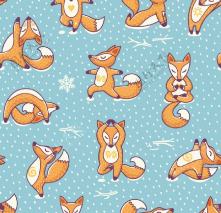 动物卡通瑜伽狐狸无缝背