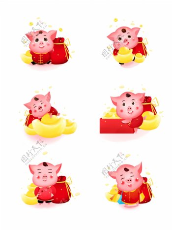 新年立体猪IP发财红包福袋促销金币购物