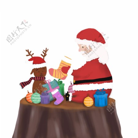 圣诞节圣诞老人麋鹿可爱插画场景
