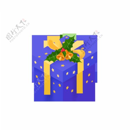 25D立体圣诞节精致蓝色星星礼物盒元素