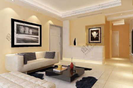 现代简约温馨暖色客厅空间效果图模型