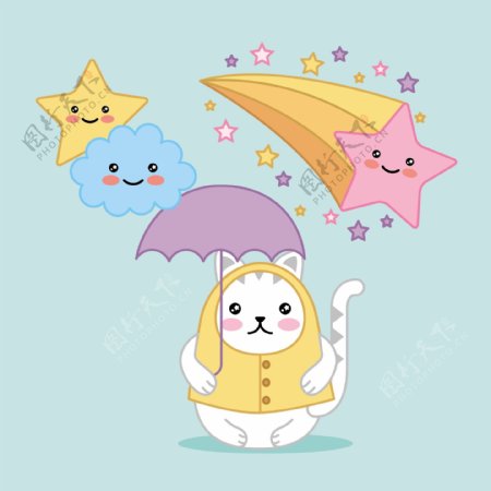 打伞小猫