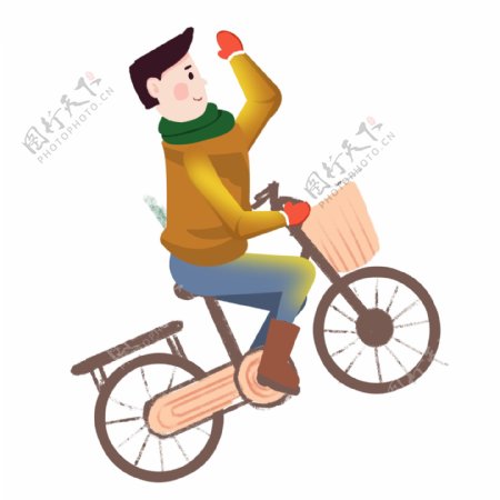 手绘卡通男孩骑着自行车原创元素
