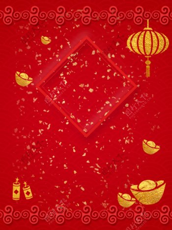 2019新年红色喜庆猪年边框广告背景