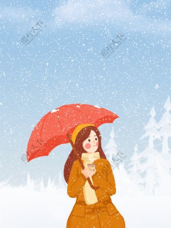 彩绘下雪中的女孩背景设计