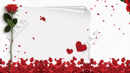 七夕情人节浪漫红色玫瑰花情书背景素材设计
