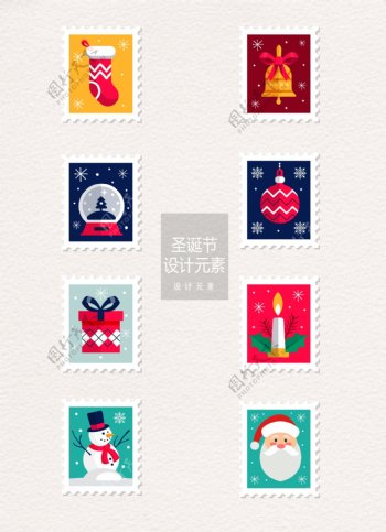 圣诞节邮票标签装饰图案设计元素