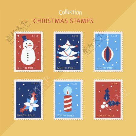 彩色圣诞节邮票样式的标签