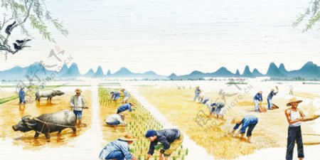 水彩农民丰收节麦田背景图