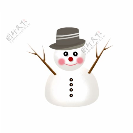 卡通冬季带着帽子的雪人