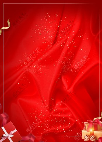 红色喜庆丝绸质感感恩节礼物背景