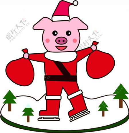 圣诞猪可爱矢量插图