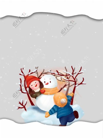彩绘冬季儿童雪人背景
