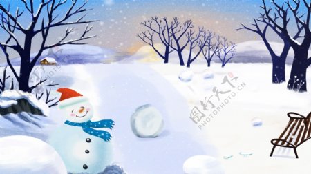 圣诞雪地雪景插画背景