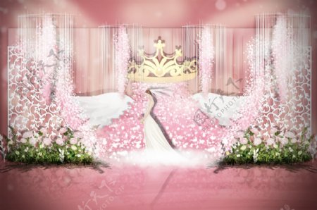 粉色皇冠欧式隔断婚礼效果图
