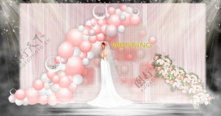 粉色ins风气球迎宾区婚礼效果图