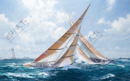 帆船大海油画