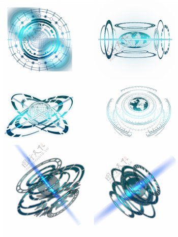 蓝色科技科幻未来地球装饰图案设计元素套图