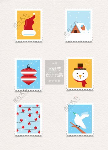 圣诞节邮票标签元素