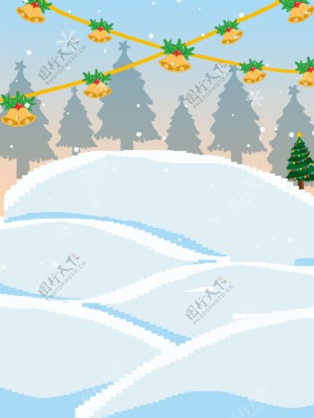 手绘雪地铃铛圣诞节背景素材