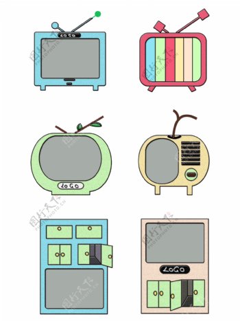 复古电视机扁平化老式台式卡通创意