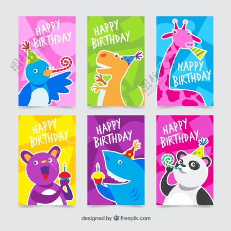 6款创意动物生日卡片矢量素材