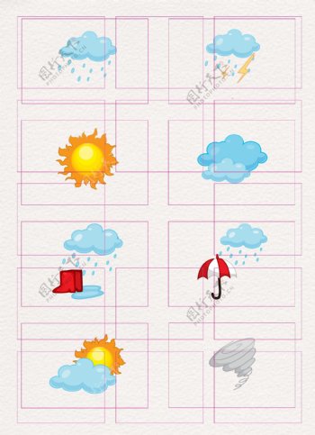 8组卡通天气预报图标手绘设计