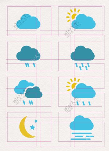 8组矢量天气预报元素卡通设计
