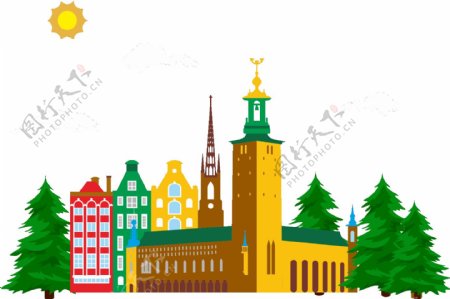 瑞典斯德哥尔摩建筑矢量