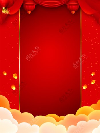 红色喜庆2019猪年春节背景设计